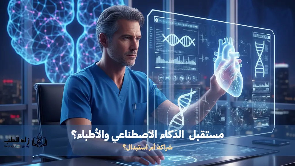 صورة معبرة عن مستقبل الذكاء الاصطناعي في الطب، والمشاركة الفعالة بين الأطباء وأدوات الذكاء الاصطناعي