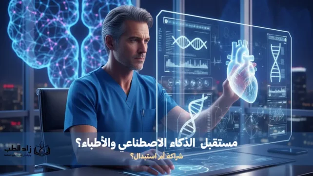 صورة معبرة عن مستقبل الذكاء الاصطناعي في الطب، والمشاركة الفعالة بين الأطباء وأدوات الذكاء الاصطناعي