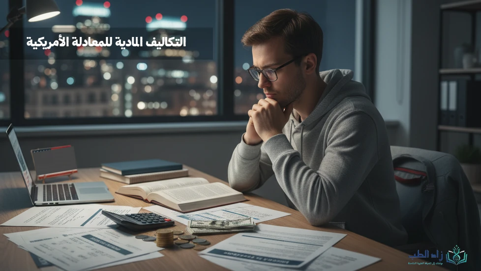 صورة لطالب يحسب سعر المعادلة الأمريكية للطب البشري وكيف يدبرها
