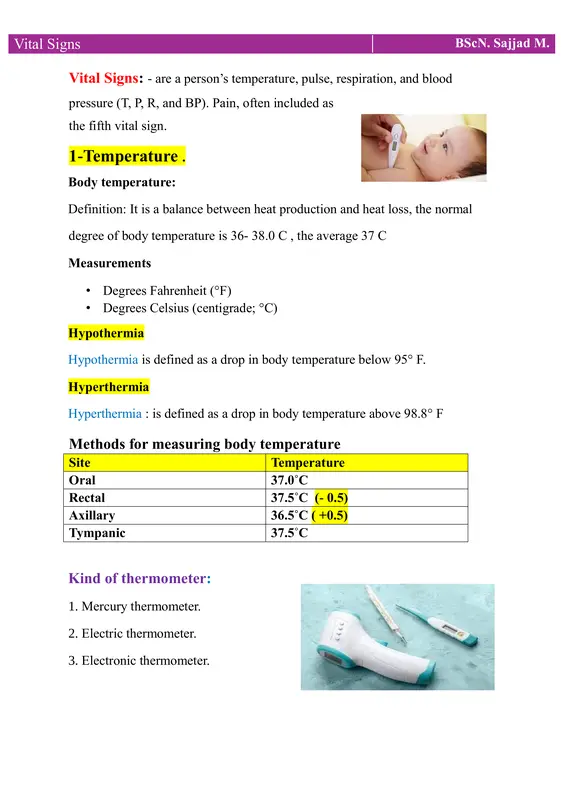 ملخص العلامات الحيوية في 11 صفحة pdf